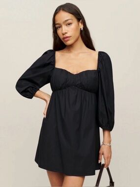 Reformation Farley Dress Black Mini Puff Sleeve Size 8